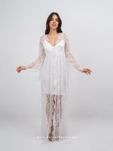 Λευκή νυφική see through ρόμπα από δαντέλα