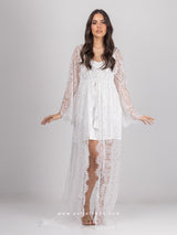Λευκή νυφική see through ρόμπα από δαντέλα