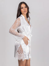 Λευκό σατεν νυφικό σετ ρόμπα με νυχτικό