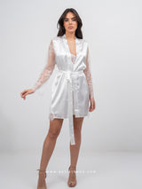 Λευκό σατεν νυφικό σετ ρόμπα με νυχτικό