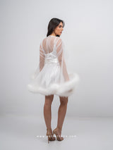 Λευκό νυφικό σετ με τούλινη oversized κοντή ρόμπα