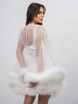 Λευκό νυφικό σετ με τούλινη oversized κοντή ρόμπα