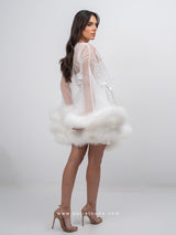 Λευκό νυφικό σετ με τούλινη oversized κοντή ρόμπα