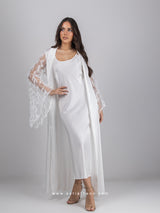 Λευκό νυφικό σετ ρόμπα με πούπουλα