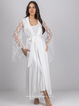 Λευκό νυφικό σετ ρόμπα με πούπουλα