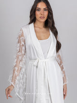 Λευκό νυφικό σετ ρόμπα με πούπουλα