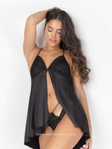 Μαύρο σατέν babydoll με δαντέλα και τούλι