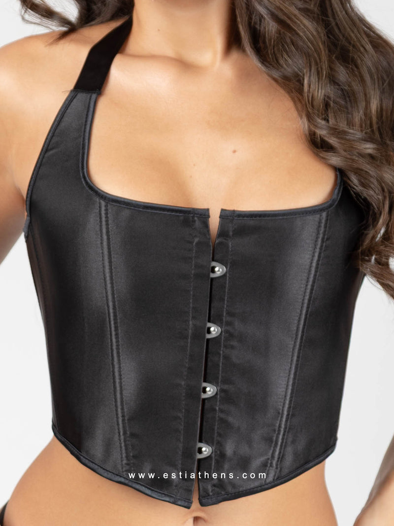 Μαύρος Crop Κορσές Εξώπλατος