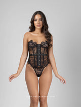 Μαύρος strapless κορσές από δαντέλα με string εσώρουχο
