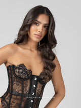 Μαύρος strapless κορσές από δαντέλα με string εσώρουχο