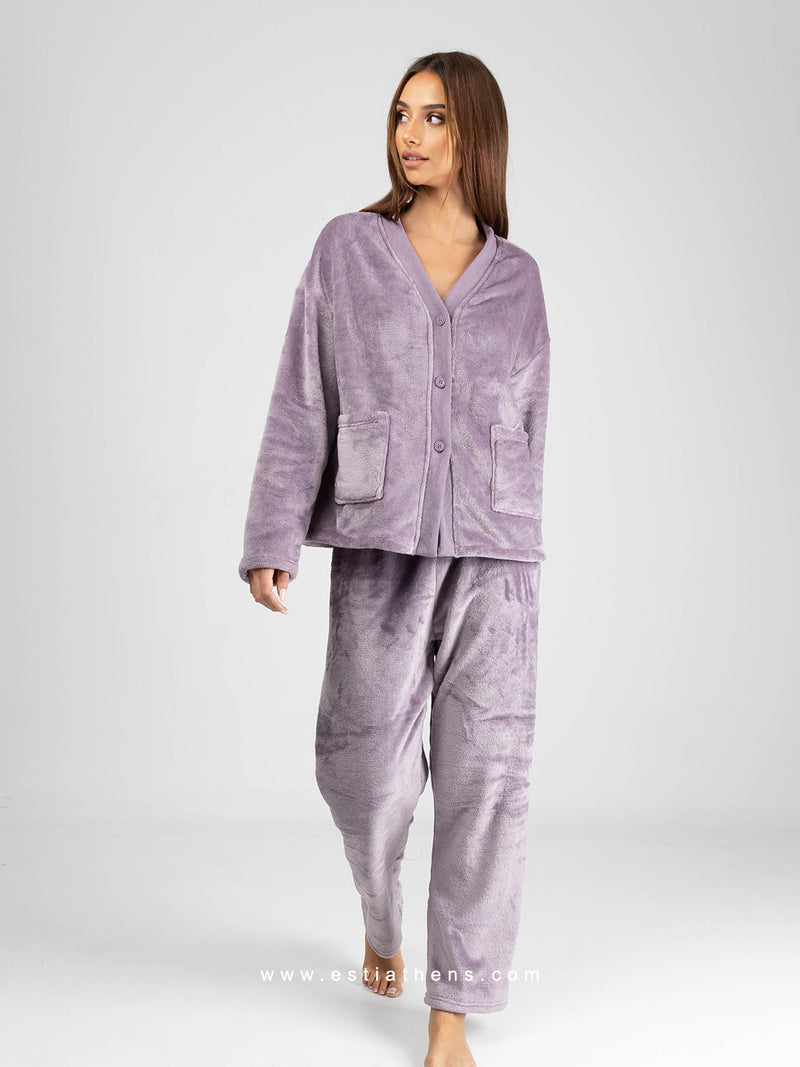 Λιλά fleece σετ πιτζάμες 