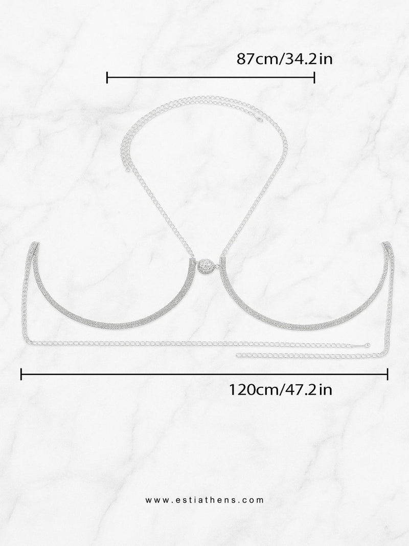 Ασημί μεταλλικές μπανέλες με στρας και αλυσίδες