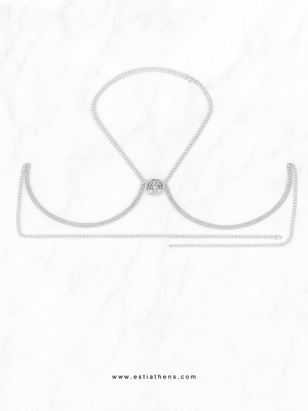 Ασημί μεταλλικές μπανέλες με στρας και αλυσίδες