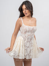 Φόρεμα μπεζ δαντελένιο see through