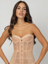 Nude strapless κορσές με δαντέλα και τούλι
