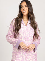 Πιτζάμες γυναικείες σετ λιλά με μοτίβο λουλουδιών