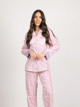 Πιτζάμες γυναικείες σετ λιλά με μοτίβο λουλουδιών