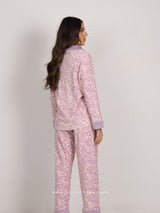 Πιτζάμες γυναικείες σετ λιλά με μοτίβο λουλουδιών