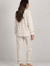 Πιτζάμες γυναικείες σετ, μπεζ με floral μοτίβο