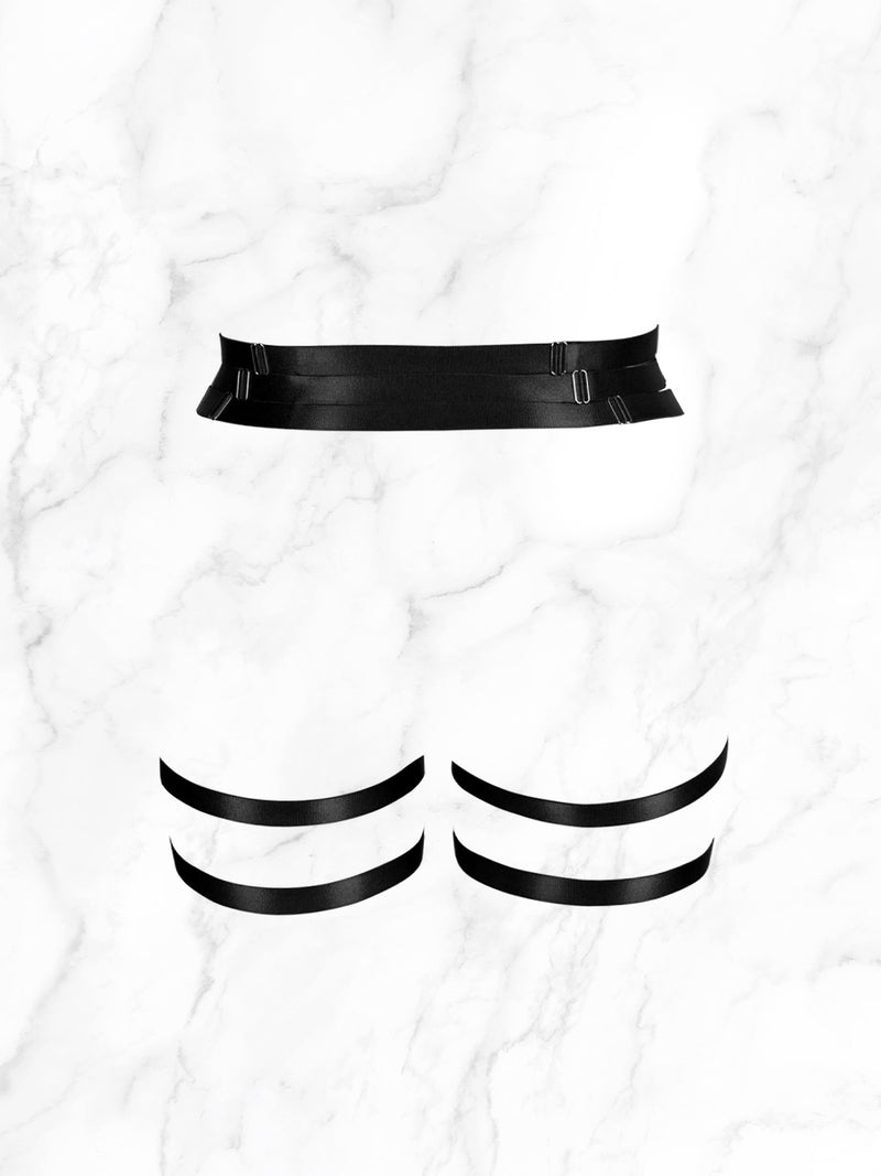 Μαύρες ελαστικές ζαρτιέρες με καλτσοδέτες & ασημένιες λεπτομέρειες