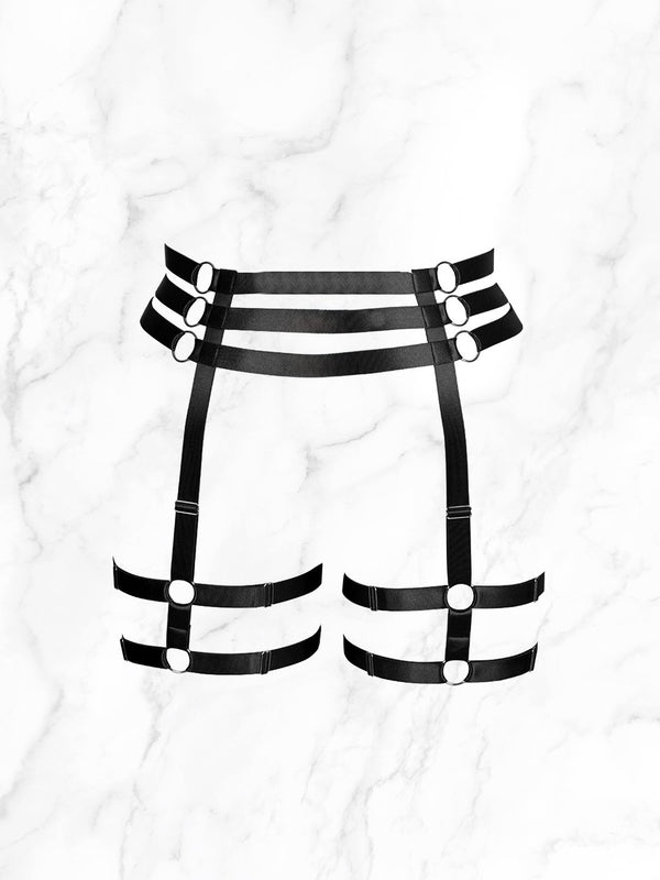 Μαύρες ελαστικές ζαρτιέρες με καλτσοδέτες & ασημένιες λεπτομέρειες