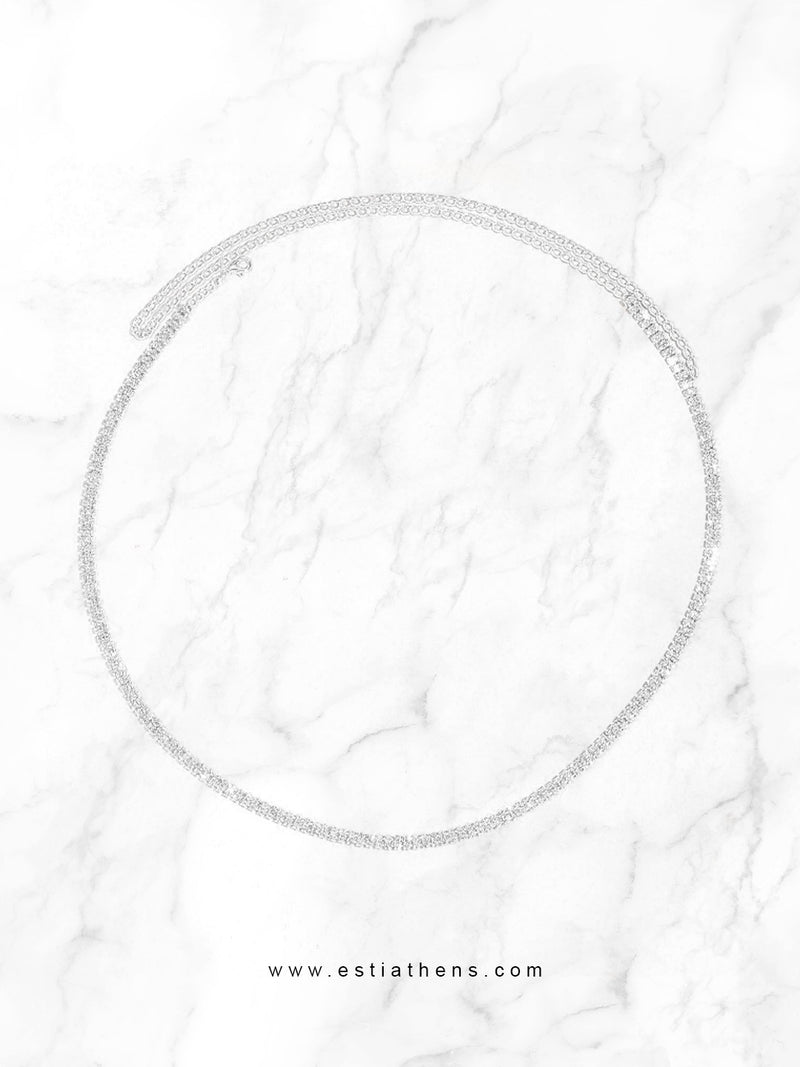 Ασημί αλυσίδα μέσης με στρας