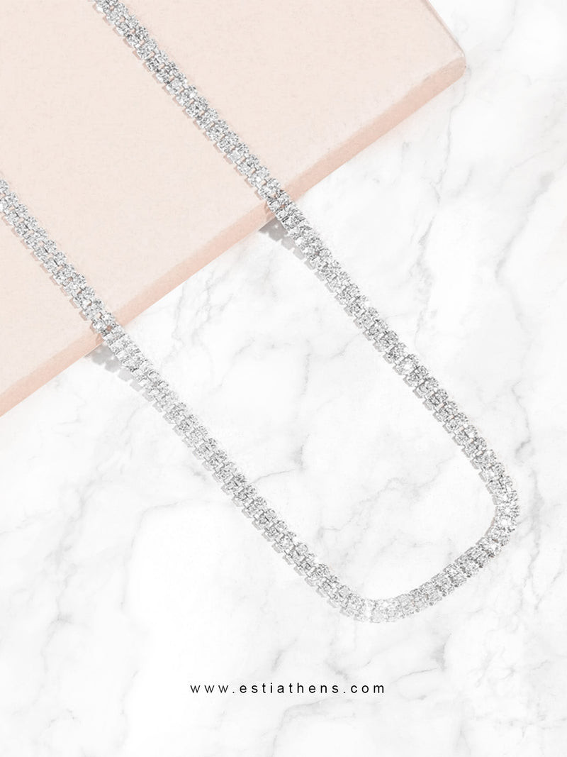 Ασημί αλυσίδα μέσης με στρας