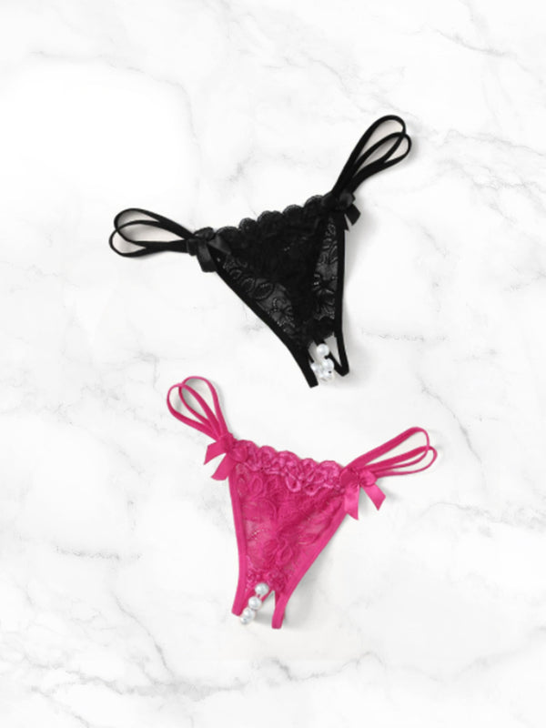 Πολύχρωμο crotchless σετ εσωρούχων με δαντέλα και πέρλες